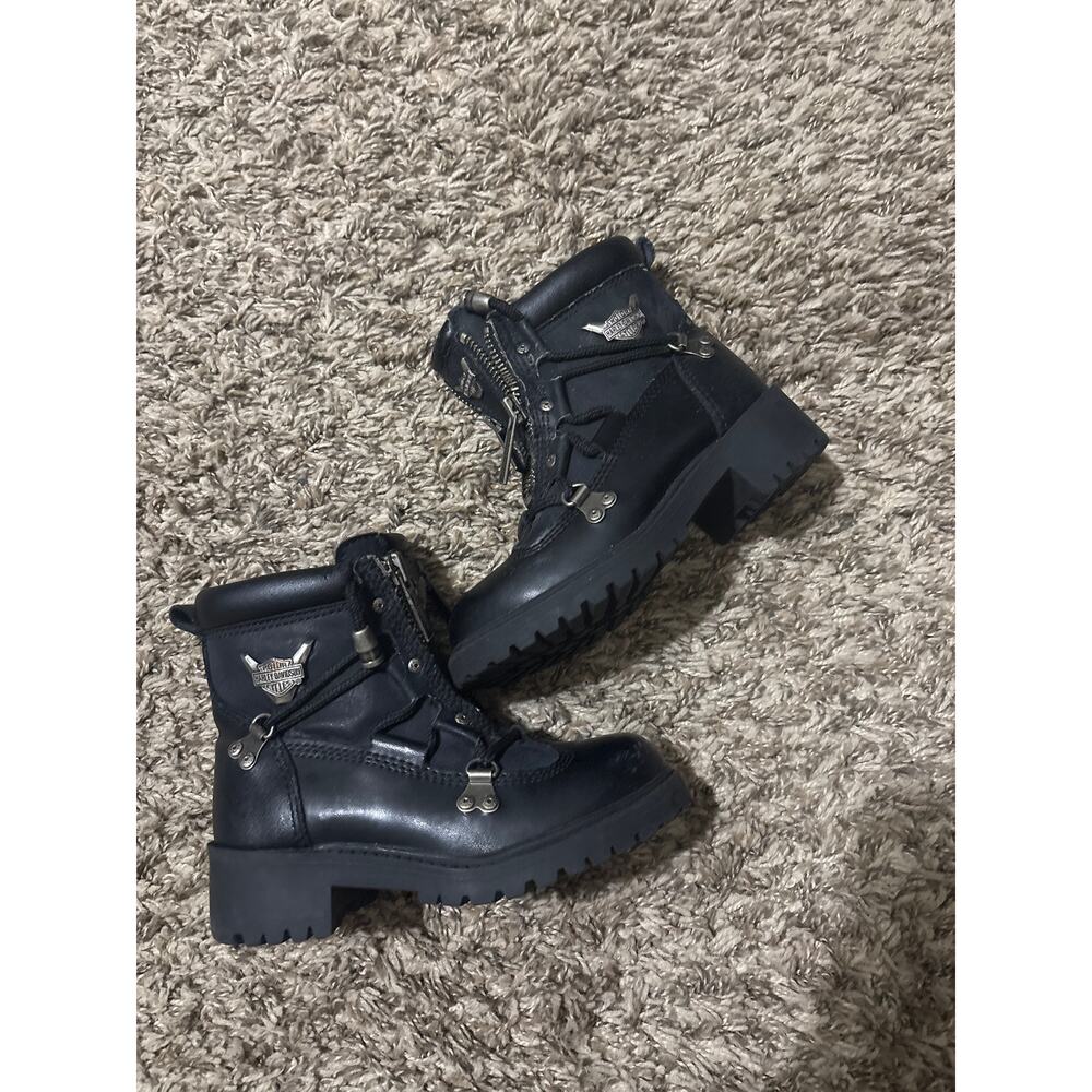 Youth Harley Davidson Brake Light Leather Riding Boots Double Zip Moto 10